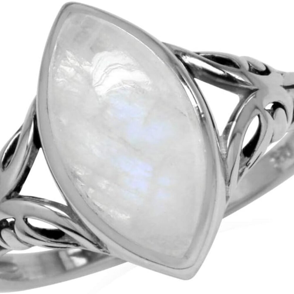 14X7mm Natural Marquise Shape Moonstone 925 Sterling Silver Filigree Statement R